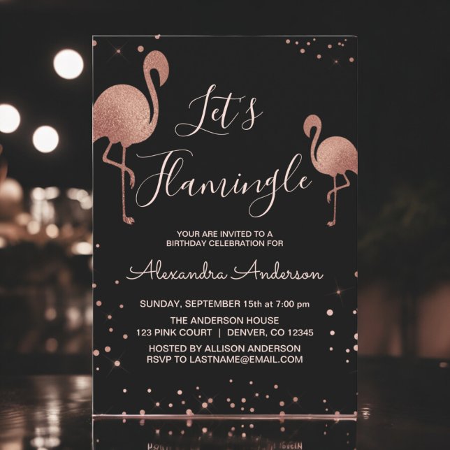 Pink Rose Gold Foil Let's Flamingle  - Flamingo Invitation (Creator Uploaded)