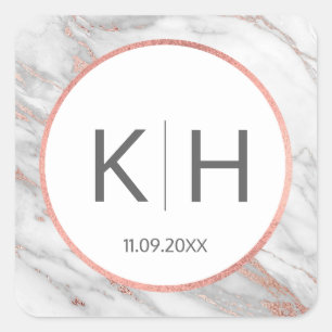 PINK ROSE Gold FOIL Marble Wedding Monogram Seals