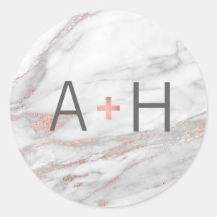 PINK ROSE Gold FOIL Marble Wedding Monogram Seals