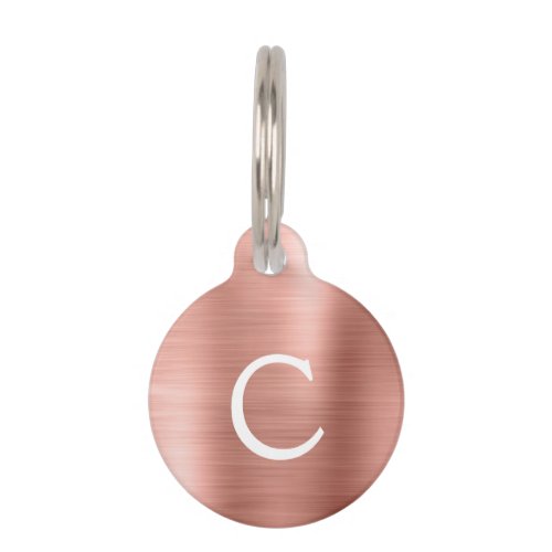 Pink Rose Gold Foil Metallic Monogram Name Pet ID Tag