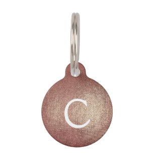 Pink Rose Gold Foil Metallic Monogram Name Pet ID Tag