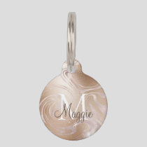 Pink Rose Gold Foil Sparkle Marble Monogram Name P Pet ID Tag