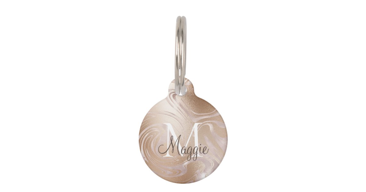 Dog Name Tag - Custom Pet ID for Collar Gold Swirl Marble