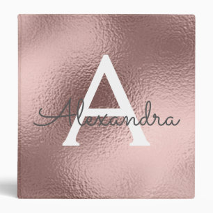 Pink Rose Gold Foil & Sparkle Monogram 3 Ring Binder