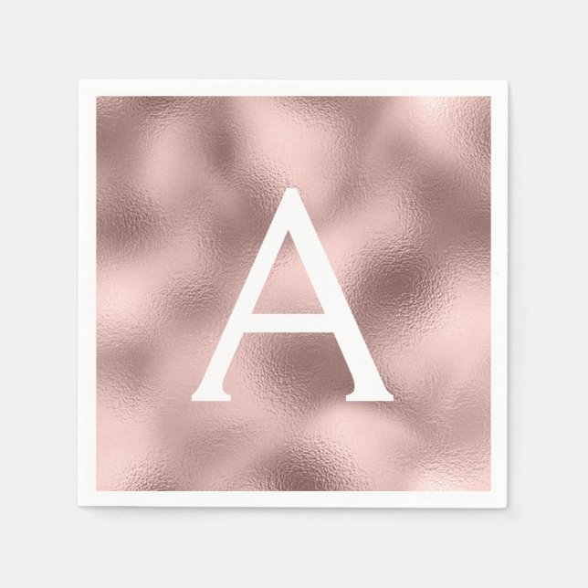 Pink Rose Gold Foil & Sparkle Monogram Birthday Napkins (Front)