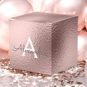 Pink Rose Gold Foil & Sparkle Monogram Favor Boxes