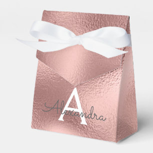 Pink Rose Gold Foil Sparkle Monogram Favor Boxes