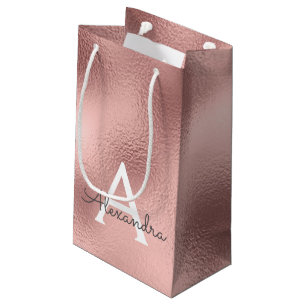 Pink Rose Gold Foil & Sparkle Monogram Small Gift Bag