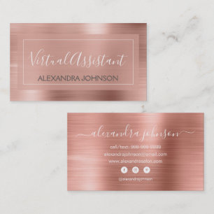 Pink & Rose Gold Foil Virtual Assistant Business C Business Card