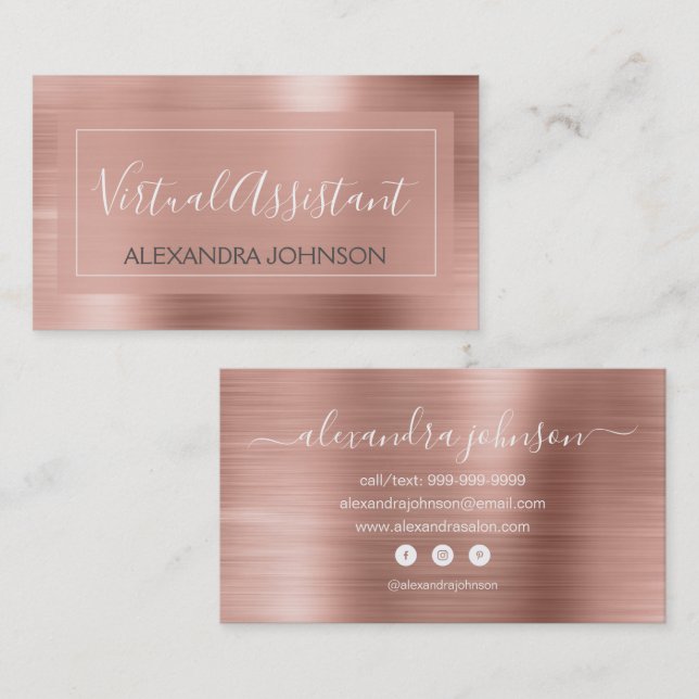 Pink & Rose Gold Foil Virtual Assistant Business C Card (Front/Back)