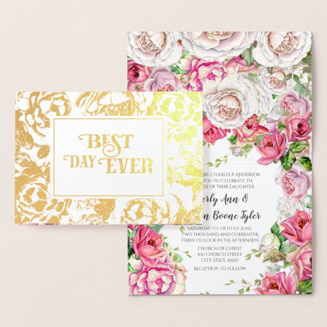 Pink Rose Gold Foil Wedding Invitations (Display)