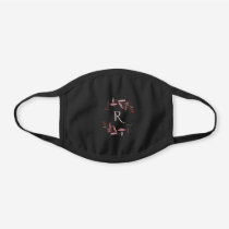 PINK ROSE GOLD FOLIAGE WATERCOLOR WREATH MONOGRAM BLACK COTTON FACE MASK