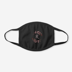 PINK ROSE GOLD FOLIAGE WATERCOLOR WREATH MONOGRAM BLACK COTTON FACE MASK