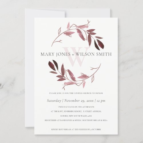 PINK ROSE GOLD FOLIAGE WREATH COUPLES SHOWER CARD