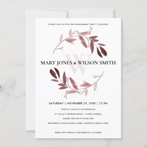 PINK ROSE GOLD FOLIAGE WREATH ENGAGEMENT CARD