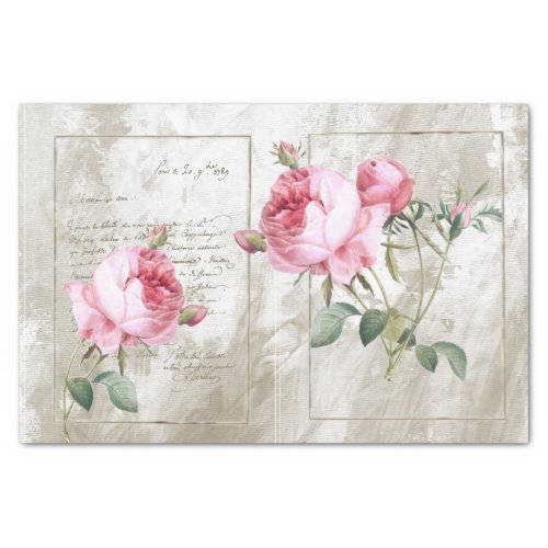 Pink Rose Gold Frame French Script Painted Tissue Paper