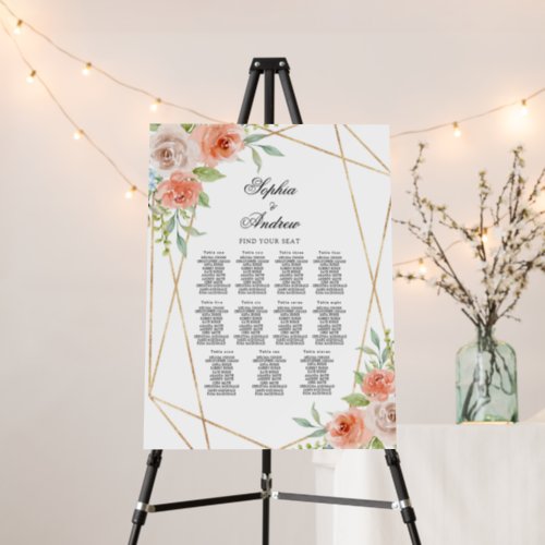 Pink Rose  Gold Frame Seating Charts Foam Board