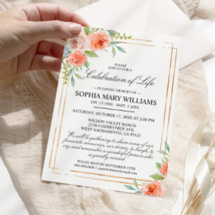 Pink Rose & Gold Funeral Celebration of Life Invitation