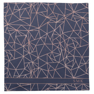 Pink Rose Gold Geometric Polygon on Navy Blue Cloth Napkin