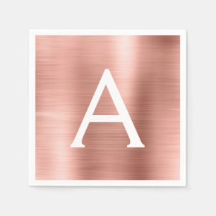Pink Rose Gold Girly Foil Monogram Birthday Napkins