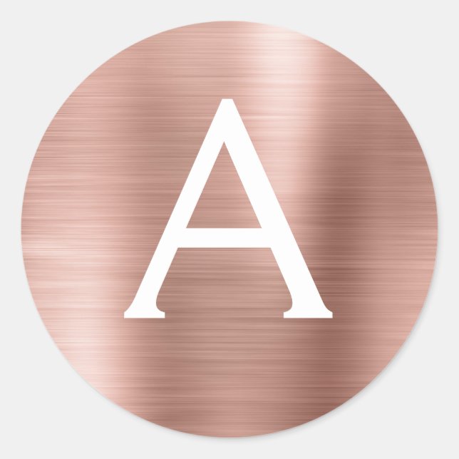 Pink Rose Gold Girly Wedding Monogram Classic Round Sticker (Front)