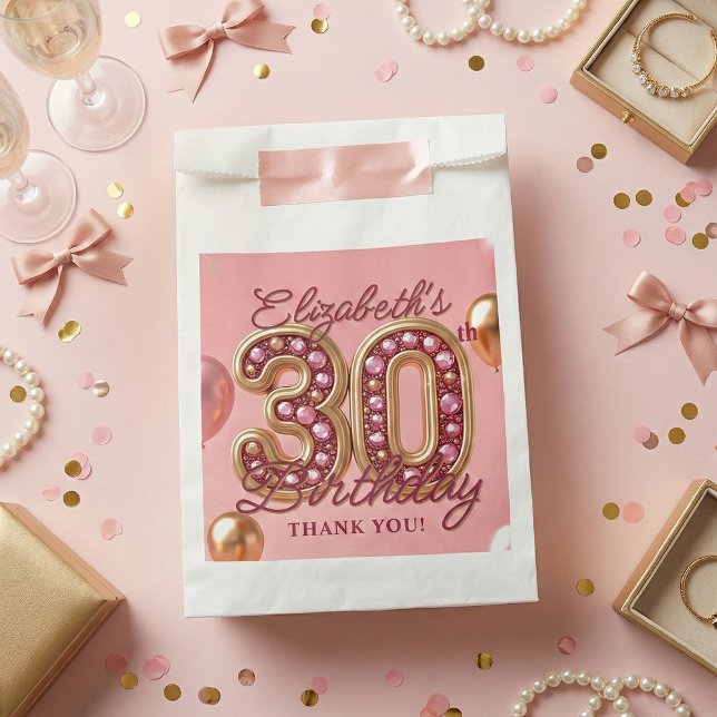 Pink Rose Gold Glam 30th Birthday Party Thank You Favor Bag (Creator Uploaded)