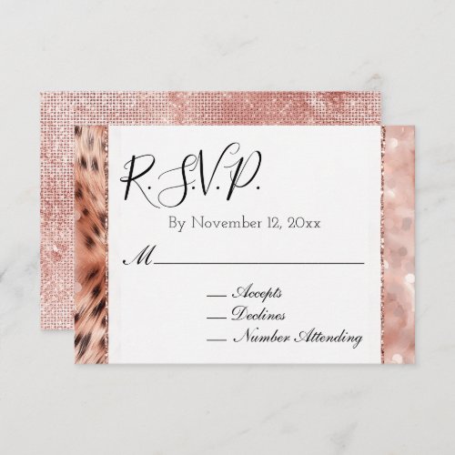 Pink Rose Gold Glam Cheetah RSVP Enclosure Card
