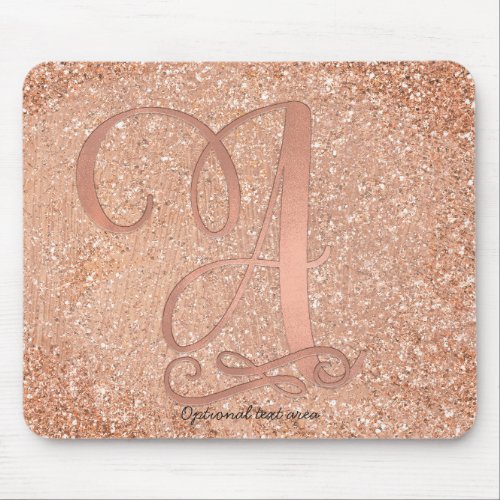 Pink Rose Gold Glam Initial Name Letter A Custom Mouse Pad