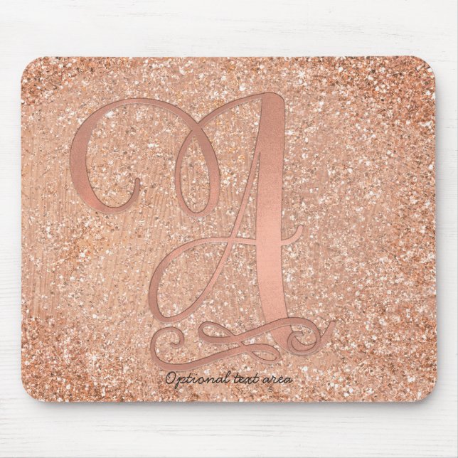 Pink Rose Gold Glam Initial Name Letter A Custom Mouse Pad (Front)