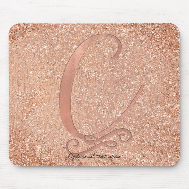 Pink Rose Gold Glam Initial Name Letter C Custom Mouse Pad (Front)