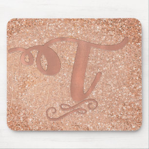 Pink Rose Gold Glam Initial Name Letter T Custom Mouse Pad