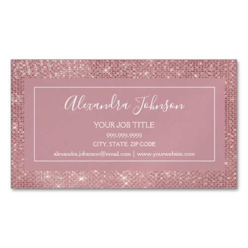 Pink Rose Gold Glam Sparkle Modern and Elegant Business Card Magnet