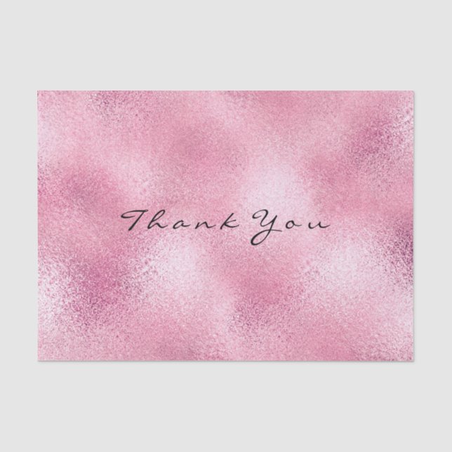Pink Rose Gold Glass  Metallic Thank You Name Tissue Paper (Front)