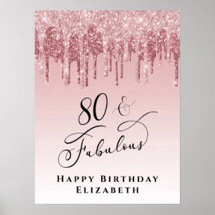 Pink Rose Gold Glitter 80th Birthday Party Poster