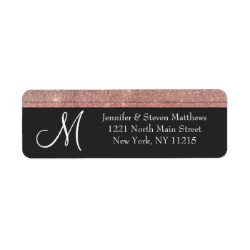 Pink Rose Gold Glitter And Black Monogram Labels by SimpleMonograms at Zazzle