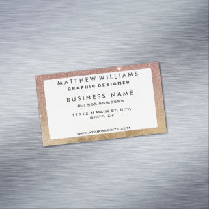 Pink Rose Gold Glitter and Gold Foil Mesh Magnetic Business Card