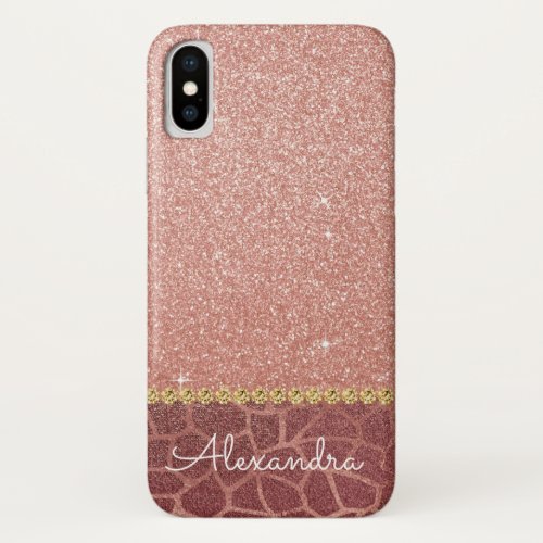 Pink Rose Gold Glitter and Sparkle Animal Print iPhone X Case