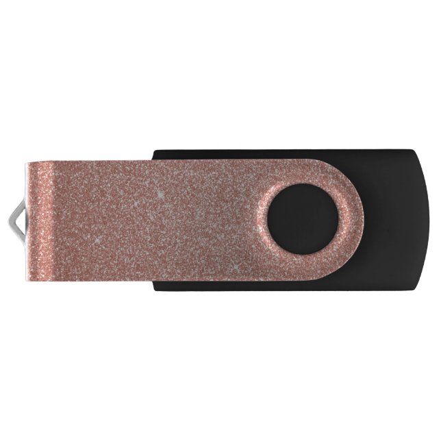 Pink Rose Gold Glitter and Sparkle Bling Flash Drive (Back)