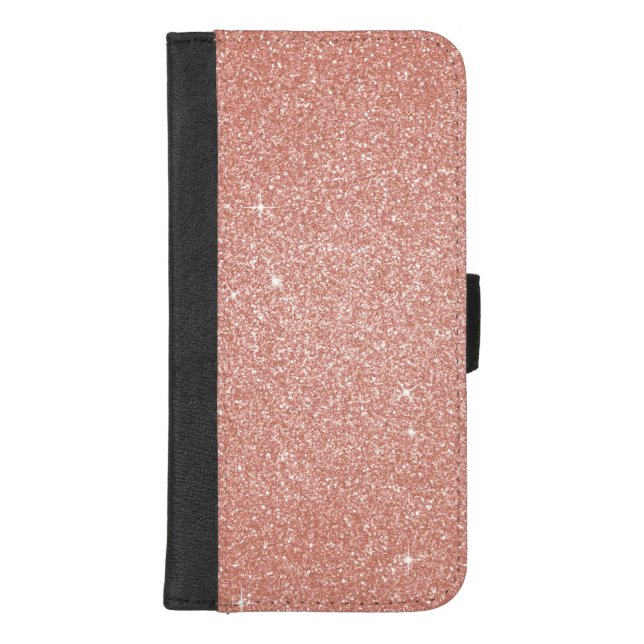 Pink Rose Gold Glitter and Sparkle Bling iPhone Wallet Case (Front)