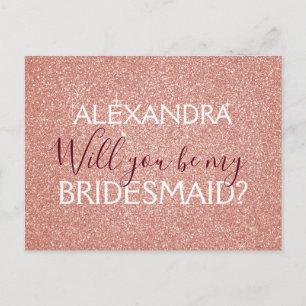 Pink Rose Gold Glitter and Sparkle Bridesmaid Invitation Postcard