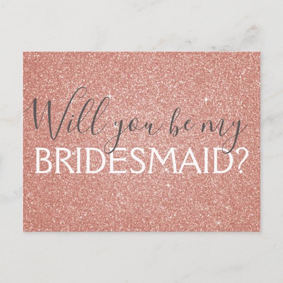 Pink Rose Gold Glitter and Sparkle Bridesmaid Invitation Postcard