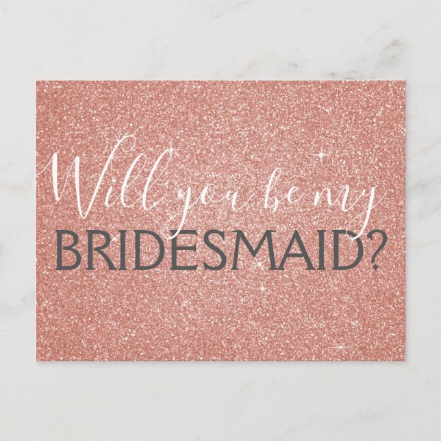 Pink Rose Gold Glitter and Sparkle Bridesmaid Invitation Postcard (Front)