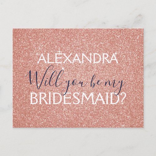 Pink Rose Gold Glitter and Sparkle Bridesmaid Invitation Postcard