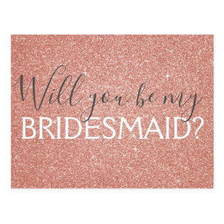 Pink Rose Gold Glitter and Sparkle Bridesmaid Postcard