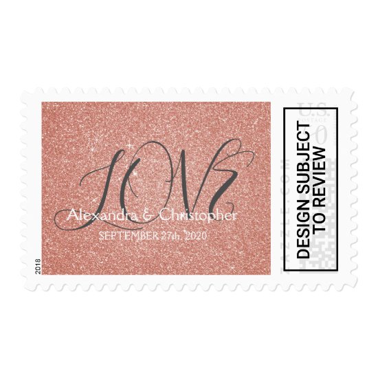 Pink Rose Gold Glitter and Sparkle Love Postage