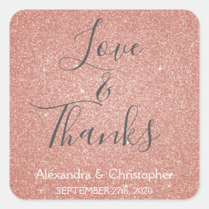 Pink Rose Gold Glitter and Sparkle Love & Thanks Square Sticker