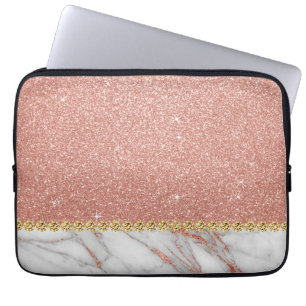 Pink Rose Gold Glitter and Sparkle Marble Laptop Sleeve