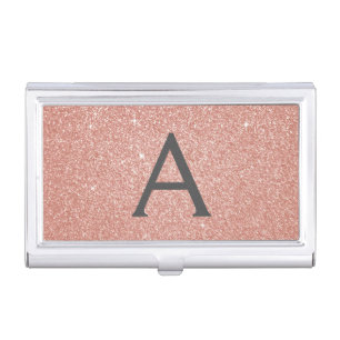 Pink Rose Gold Glitter and Sparkle Monogram Business Card Case