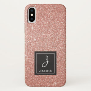 Pink Rose Gold Glitter and Sparkle Monogram iPhone X Case