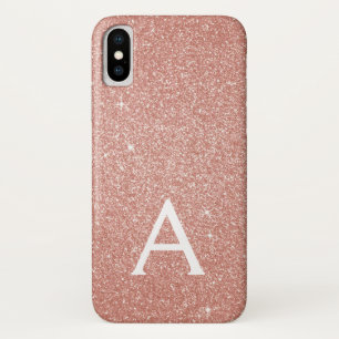 Pink Rose Gold Glitter and Sparkle Monogram iPhone X Case